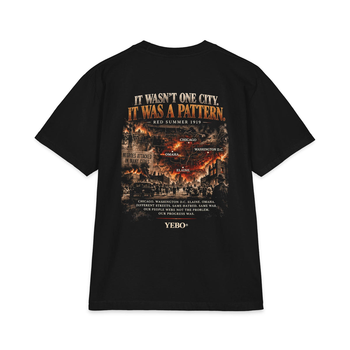 YEBO® DIFFERENT CITIES, SAME FIRE™ | Red Summer 1919 – Oversized Heavyweight Graphic Tee